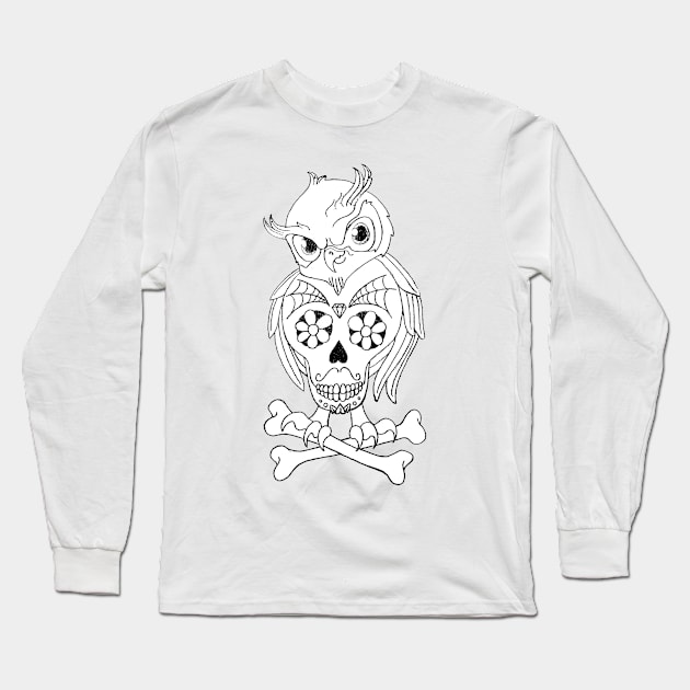 Sugar Skull Owl and Crossbones Long Sleeve T-Shirt by Lisamariesumner